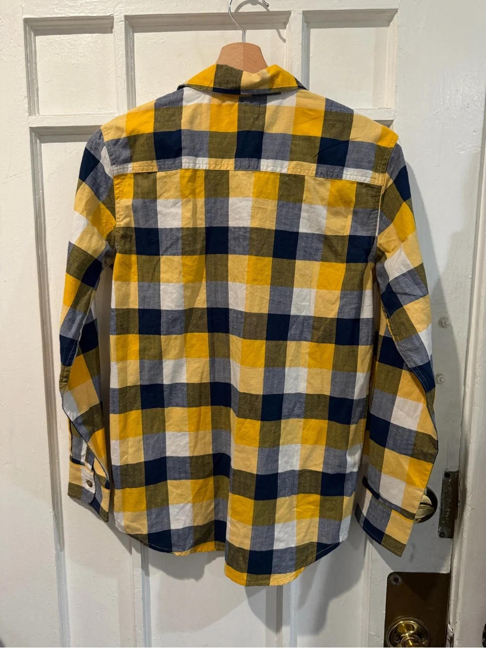 GAP Men's Yellow Navy White Plaid Button-Down Shirt - Long Sleeve